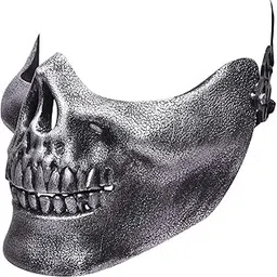 Partysanthe Silver Skull Mask Halloween Skull Mascara Party Scary Masks Masquerade Cosplay Horror Maske Half Face Mouth Masque Army Games Maska Half Skull Mask (Silver) 1pc-picture-27