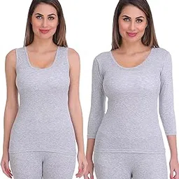 Pack of 2 Womens Solid Polycotton Lycra Thermal Tops Sleeveless & 3/4 Sleeve-image-37