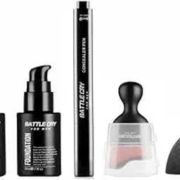 Battle Cry Men's Makeup Kit | Primer, Foundation, Concealer Pen & Application Tools | All-in-One Grooming Kit for Flawless Skin | Face Makeup Kit for Men (Dark)-picture-20
