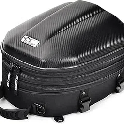CB-1901 Carbon Fiber Textured Hard Shell Motorcycle Tail Bag, Water-Resistant, Non-Slip, Reflective Strips, Expandable Capacity, Fits Full-Face Helmet (Black)-picture-22