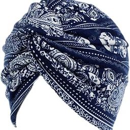 calandis CALANDIS® Women Cotton Turban Head Wrap Chemo Hair Loss Sleep Cap Navy Blue Elephant-picture-12