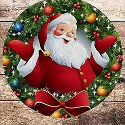 Jute Round Christmas Printed Mats for Dining Table/Bedside Table Mat/Table Placemat/Center Table Mat (Diameter 15Inch) (Happy Santa) Pack of 4-picture-30