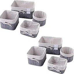Kuber Industries Pack of 8 Bamboo Storage Basket With Liner|Fodable Storage Organizer|Box For Cloth, Toiletry, Bathroom|Capacity 12.9L, 6L, 3L, 3.3L|GREY|-image-48