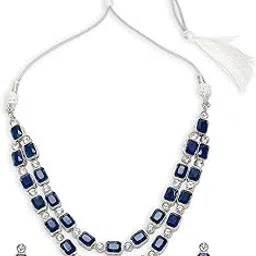 oomph Jewellery Blue Crystal Multi Layer Choker Necklace Set - Party-Wear Look - For Women & Girls Stylish Latest (JRSET89_Z1)-picture-44