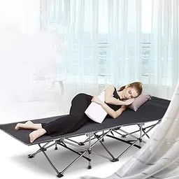 Jukkre Portable Camping Crib, Folding Adult Bed, Ten Leg Beach Bed with Pillow and Side Pocket for Office, Home, Hiking, Travel, Garden, Fishing-Classic (Multicolour) image 1