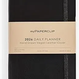 myPAPERCLIP 2026 Daily Planner Dated | Medium (5" * 8.25") Size, Italian Vegan Leather Cover | 384 Pages, 80 GSM | Flat Lay Design | Bookmark & Elastic Closure | Black-picture-10
