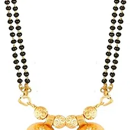 meenaz 2 Vati Wati Mangalsutra For Women Girls Ladies Temple South Indian Traditional 1 Gram Gold Stylish Maharashtrian Long Chain Double Mangal sutra Pendant Tanmaniya Black golden Nallapusalu Chains-picture-51