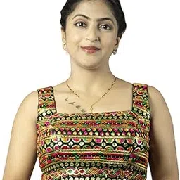 figure's designer Women's Boho Style Sequin Embroidered Navratri Garba Readymade Designer Sleeveless Saree Blouse | Squared Neck | Padded | Butter Crepe Lining | Dori Tie Back | E6-picture-21