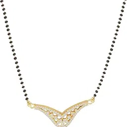amaal American Diamond Mangalsutra for women stylish 1gm gold mangal sutra short AD CZ Pendant Necklace design jewellery for women nallapusalu chains one gram 18 inch black beads chain golden -85-picture-29