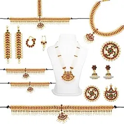 haratanatyam Kuchipudi Classical Dance Jewelry 12 Set Pack Kemp Temple Jewelry Golden Collection Bharatnatyam,Kuchipudi,Engagememt,Wedding Classical Dance Jewelry.(SGE00131)-picture-34