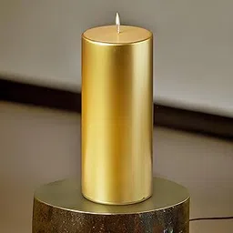 Luces Golden Round Tall Pillar Candles 5'' Inches Smokeless Shiny Dinner Candles for Household Weddings Birthday Party Spa Church Home Décor Gift Valentines-picture-23