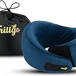 frillgo Travel Pillow for Flights – Blue Velvet Travel Neck Pillow with Adjustable Velcro & Carry Bag – Soft & Comfortable Support – Neck Pillow for Flight Travel image 1