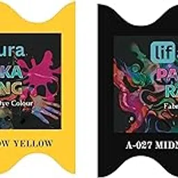 Prokart Lifaura Pakka Rang Fabric Permanent Dye Color Kit Pack of 6 Sachets (5g Each 30g Pack) with 30g DyfixerShadeA-002 Golden Yellow02 & Khaki28 Each Color 3 sachets-image-93