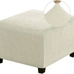MULARE NonSlip Footrest Covers, Stretch Ottoman Footstool Slipcover, Stool Protector Cover with Elastic Bottom, Dustproof Removable Washable Footrest Pouffe Covers,Beige,S-picture-13