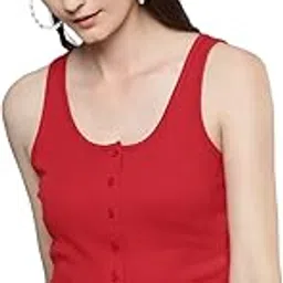 sassafras Red Front Button Sleeveless Crop Top-picture-59