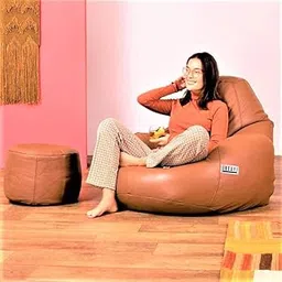 LEXAVI Brand® - Bean Bag with Footrest Filled with Beans, 4XL Large Jumbo Size in Faux Leather - (4XL, Gold)-picture-24
