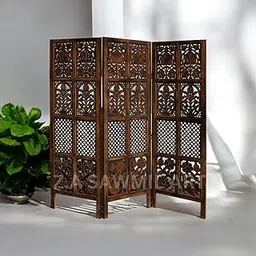 Z.A SAWMIL ART Wooden Partition for Living Room, Privacy Divider, Wooden Room Separator, Divider for Office, Partition for Puja Room, (Mix Frame Design - Brown) (5 Feet - 3 Panels)-picture-23