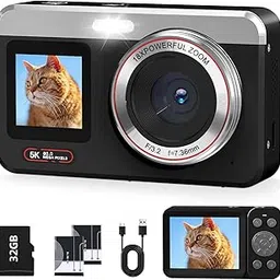 Hoorola Digital Camera, 5K Vlogging Camera for Photography, 80MP Dual Screen Point and Shoot Digital Camera with Auto Focus, 18X Zoom, Flash, 2 Batteries, 32GB Card, Black-picture-30