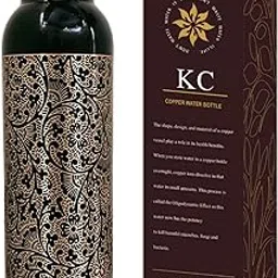 KC Pure Copper Designer Water Bottle with Advanced Leak Proof Protection, Ayurveda and Yoga Health Benefits. (1000ml, 1Unit) With Antique Look-picture-28