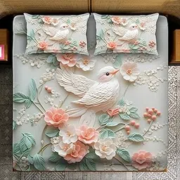 Heavy 7D Digital Glace Cotton Printed Flat Double Bedsheet, 90 X 100 Inch with 2 Full Size Pillow Cover (Super Queen, Bird)-picture-16
