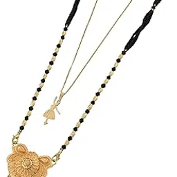 Women's Gold-Plated Long Mangalsutra with a Detailed Circular Floral Pendant, Dangling Fringe, and an Adjustable Gold-Tone Charm Necklace for a Layered Look-MD-109-image-42