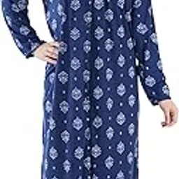 anglina Women's All Over Printed Long Sleeve Open Front Cotton Blend Nighty/Maxi/Nightgown/Nightwear WSR-114-picture-24