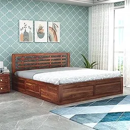 STRATA FURNITURE Sheesham Wood Queen Size Bed with Box Storage and Headboard for Bedroom Living Room Home Wooden Double Bed Cot Palang Furniture (Honey Finish)-picture-27