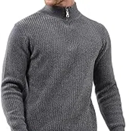 Wool Blend Woven Striped Stand Collar Pullover for Men (1060)-image-7