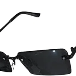 Rimless Rectangular Sunglasses for Men, Black Frame, UV Protection-picture-30