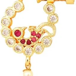 Women Nose pin/Nath Nose Ring Traditional Jewellery-Red-White Gold Nose Pin-image-42