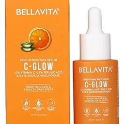 Bellavita C GLOW Face Serum | Vitamin C Serum 10%, 0.1% Ferulic Acid & Hyaluronic Acid | 99% Pure Form of Vitamin C,for Glowing Skin, Reduce Dark Spots Non-Irritating | Non-Sticky | Brightening Vit C Formula For Men and Women |All Skin Types 30 ml-image-47