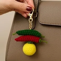 signs of everything SOE Handmade Nimbu Mirchi Crochet Keychain | Evil Eye Protection Bag Charm | Good Luck Nazar Battu | Soft Yarn Key Ring for Purse, Car, Door, Gift Hamper (Lemon & Chilli Combo) image 1