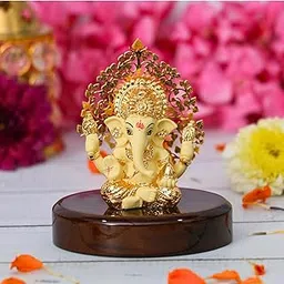 House Of Wemy Gold Plated Kalpavrikshya Tree Ganesh Idol Ganpati Murti for Car Dashboard, Office Desk, Hindu God Gift & Home Decor - Resin (Yellow) - 3 Inches-picture-28