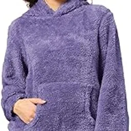 Women's Basic Fit Teddy Fur Hoodie with Kangaroo Pocket | Grape Compote - Size L-image-1