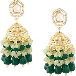zaveri pearls Green Cluster Beads Drop Dazzling Austrian Diamonds Traditional Jhumki Earring For Women-ZPFK18077-picture-20