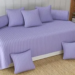 SHOVIJ Satin Stripes Diwan Cover 8 Pieces Set, 1 Single Diwan Bedsheet (60 inch X 90 inch) with 5 Cushion Covers (16 inch X 16 inch) & 2 Bolster Covers (16 inch X 32 inch) - Purple-image-59