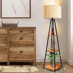 TEKCOOL Floor Lamp with for Living Room with 3 Shelves Decorative Metal Floor Lamp Standing Home Decoration Floor JuteLamp Shade Reading for Bedroom, Office,Kitchen.-image-79