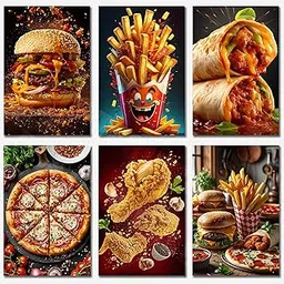 Food Posters for Restaurant (Set of 6) | Burger, Pizza, French Fries, Crispy Fried Chicken, Shawarma Roll Cafe Posters for Wall | Aesthetic Fast Food Wall Posters for Hotel, Cafe, Home Kitchen-picture-49
