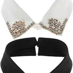 shopora Womens Fake Collar Removable Blouse Pearl Rhinestones Chiffon Collar Black | Womens Accessories | Other Womens Accessories-picture-46