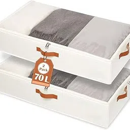 JD FRESH 70L Non-Woven Underbed Storage Bag for Cloths/Moisture Proof Closet Organizers/Underbed Shoe Storage Bag With Transparent Zip Lid/Bag for Blanket/Bedsheet/Toys (Beige, Pack of 2)-image-31