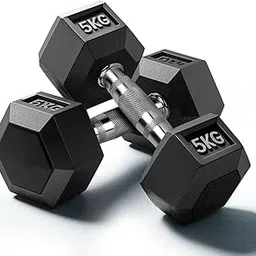 FITCARE Pair Of Rubber Coated Hexa Dumbbell Set For Men & Women Professional Exercise Hex Dumbbells For Full Body Workout, Body Strength Training, Home Gym Exercise,Black (5 + 5 = 10Kg)-image-68