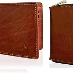 Leather Wallet Combo Set for Mens & Womens, Genuine Leather Purse, Card Slots, Transparent ID Window, Coin Pocket Wallet, Anniversary, Birthday, Gift Set for Couple-image-39