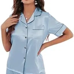 Women's Satin Plain/Solid Relaxed Night Suit Set of Top & Shorts Pajama Set Button-Down Silk Pajamas Floral Sleepwear Bridal Pjs Lounge Pj Sets-picture-43