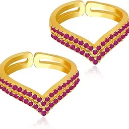 Gold Plated Crystals Studded Adjustable Fancy Toe Ring Bichiya Jewellery for Women-image-47