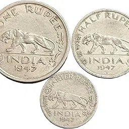 1947 British India Nickel Coins Set, One Rupee, Half Rupee, Quarter Rupee, Bombay Mint, King George VI Era-picture-21