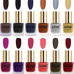 Volo Velvet Dull Matte Nail Polish Combo in Wholesale Rate(Chocolate Brown, Black, Russian Navy Blue, Metallic Coral, Metallic Silver, Metallic Golden, Carrot Red 96 ml) Pack of 12-image-41