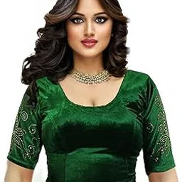 pu fashion Golden Diamond Stone Work Stretchable Soft Velvet Blouse Readymade Women's Saree Blouse-picture-49