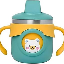 THE LITTLE LOOKERS Stainless Steel Insulated Hot & Cold Sipper Bottle for Kids/Double Wall & Vacuuming/Sipper Cups with Straw/Travelling Water Bottle for Kids with Straw (Green)-picture-3