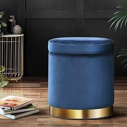 Store Velvet Luxurious Storage Ottoman - Sitting Stool for Bedroom & Living Room, Sofa Side, Wooden Small Footrest, Makeup Chair (Navy)-picture-23