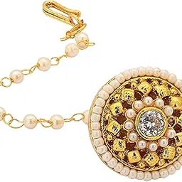 sanjog Gold Plated Rajasthani Bor Borla/Marwadi Maang Tika For Women Girls For Wedding Parties-picture-40